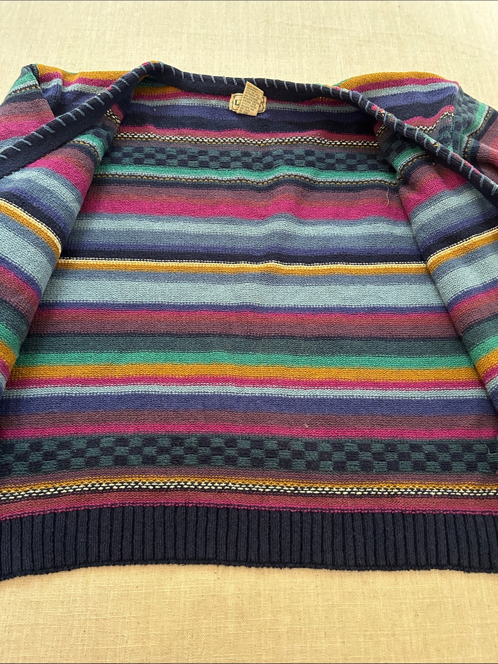 Vintage L.L. Bean Multi-Color Striped V-Neck Cardigan Sweater #592 Women's Large - Picture 14 of 15